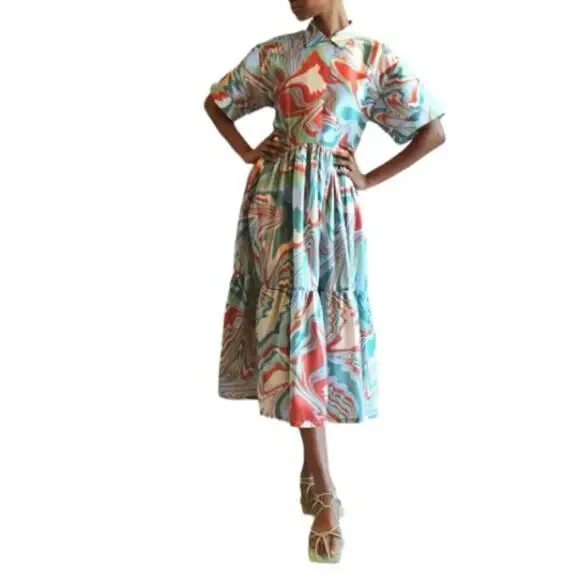 Kimberly Goldson Short Sleeve Retro Abstract Print Dress Small Vintage Style - Picture 2 of 7